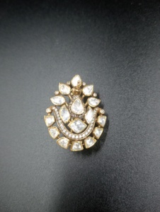 brooch in polki stone with <b>gold</b> plated in silver 925 jewelry for wedding handmade brooch for unisex party wear brooch for gift - Product Image 5