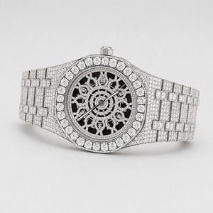 Montre tonneau unisexe de luxe en acier inoxydable, cadran analogique serti de diamants, verre saphir, mouvement mécanique 41 mm - Product Image 1