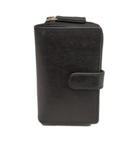 Dompet Wanita Panjang Kulit Asli Halus Full Grain, Tempat Koin, Tempat Kartu, Anti RFID, Dompet Mewah dengan Ritsleting dan Kancing Penutup