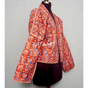 Chaqueta Kantha india hecha a mano para mujer, 100% algodón, ecológica, transpirable, con estampado floral, corta, de manga larga, informal, para primavera. - Product Image 4