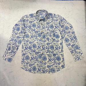Classic <b>Long</b>-Sleeve Collarless Casual Shirt Featuring Floral Digital Printed Pattern 100% Cotton Summer Shirts - Product Image 1