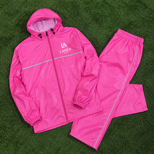 Combinaison de pluie rose personnalisée imperméable avec capuche, veste et pantalon de pluie légers, coupe-vent, réfléchissants, pour la moto et la randonnée en extérieur - Product Image 6
