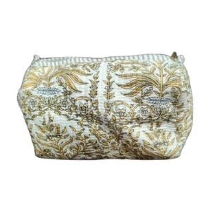 Ensemble de 3 trousses de toilette en coton matelassé imprimé à la main avec fermeture éclair, pour femmes, pour voyages - Product Image 1