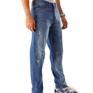 Jeans en denim pour homme, coupe droite, lavage moyen, coton de poids moyen, confort sur mesure, streetwear décontracté, hiver, automne, impression 3D, OEM ODM - Product Image 2