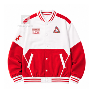 Chaqueta cortavientos personalizada de la hermandad Delta Sigma Theta con logo bordado en rojo y blanco, estilo casual para mujer con forro de poliéster. - Product Image 1