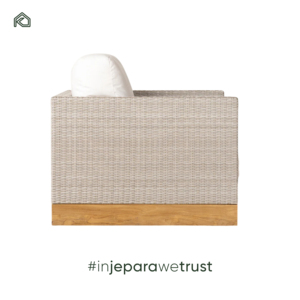 Sillón de Ratán y Madera de Teca, Cojín Cómodo, Conjunto de Asientos Duraderos, Muebles de Exterior Resistentes a la Intemperie para Jardines - Satria - Product Image 3