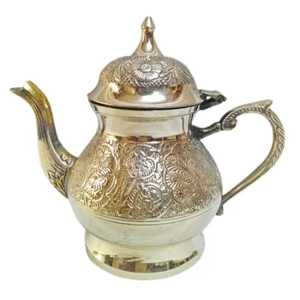 Engraved Brass <b>Teapot</b> with Intricate Floral Patterns Rounded Body Curved Spout Ornate Handle Domed Lid Handcrafted - Product Image 1