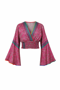 Women's Polyester Printed Floral V neck Crop <b>Top</b> Manufacturer - Product Image 2