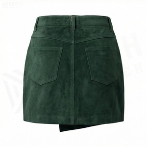 Women High Waist Wrap <b>Mini</b> Skirt Solid Green Denim Soft Button Front Design All Seasons Style - Product Image 3