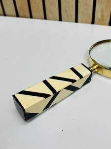 3'' Handcrafted Brass <b>Magnifying</b> <b>Glass</b> with Geometric Bone Handle | Optical <b>Glass</b> Reading & Inspection <b>Magnifier</b> - Product Image 3
