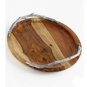 <b>Black</b> Leather Material Round Shape Food <b>Serving</b> <b>Tray</b> Fancy Style Luxury Handmade Home Accent Decorative <b>Tray</b> - Product Image 6