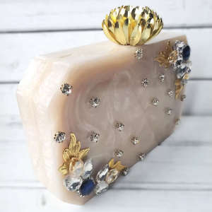 Pochette de soirée de luxe en résine peinte à la main avec cristaux, sac à main tendance et écologique pour femme, modèle unique pour la fête des Mères - Product Image 3