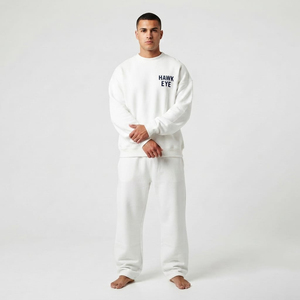 Ensemble de survêtement deux pièces pour homme de haute qualité 400 GSM, sweat-shirt et pantalon de survêtement épais, couleur blanc uni, personnalisable - Product Image 3