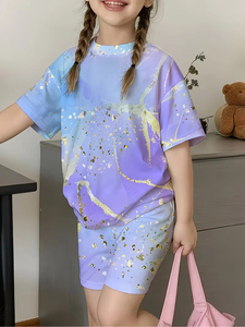 Ensemble jupe et haut athleisure d'été pour filles, haute qualité, avec étiquette personnalisée, motif uni en coton, manches courtes, couleurs personnalisables - Product Image 3