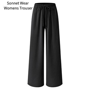 Pantalon décontracté pour femme, taille haute, coupe droite ample, 100% coton, avec poche - Product Image 3