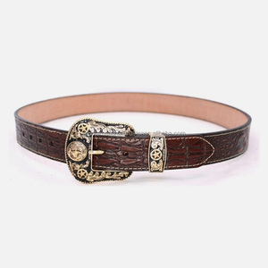 Artisanat de haute qualité motif en relief motif personnalisé ceinture d'outillage en cuir occidental véritable marron pour hommes et femmes - Product Image 4