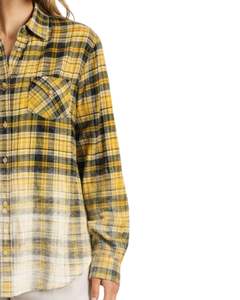 Camisa de Franela a Cuadros Amarilla y Negra Personalizada para Mujer, Manga Larga, Cierre de Botones, Estilo Casual, Mezcla de Algodón, Moda Otoño Invierno - Product Image 3