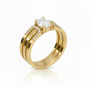 Oval Cut Moissanite <b>Ring</b> 925 Sterling <b>Silver</b> Yellow Gold Plated Classic <b>Solitaire</b> Engagement Wedding <b>Ring</b> Dainty Promise Luxury - Product Image 3