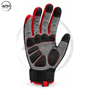 Gants de travail industriels Premium Rouge et Noir anti-choc avec paume renforcée, panneaux multi-zones sur les doigts et sangle de poignet réglable - Product Image 6