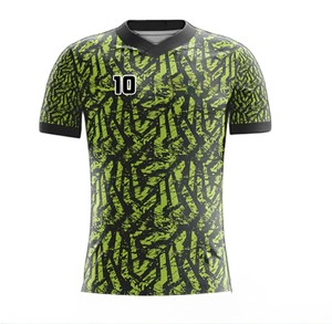 Men's V-Neck Sublimated Soccer Jersey Green Black Geometric Print Breathable Short Sleeve Regular Fit Adult Football Apparel - Product Image 1