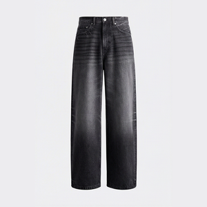 High Waist Wide Leg Stonewashed Denim Pants Men Cotton Casual Loose Fit Autumn Style Dark Wash <b>Jeans</b> - Product Image 1