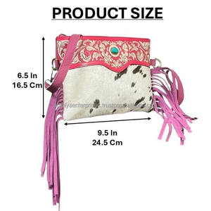 New Women Fashionable Cute Pink Tooled Genuine Leather Crossbody Handbag Stylish Hairon With Turquoise Stone Designer Fringe bag - Product Image 2