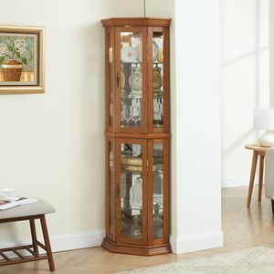 Vetrina Angolare Illuminata con Porta in Vetro Temperato, Mobile Bar con Espositori e Scaffali, Scaffale Espositivo in Vetro per Casa e Ufficio - Product Image 2