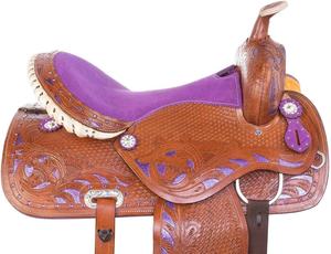 Selles de cheval en cuir véritable de qualité supérieure baril de course occidental et anglais ensemble de tack de cheval assorti - Product Image 3