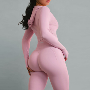 Conjunto de Yoga de 2 Piezas para Mujer, Talla Grande, Ropa Deportiva, Manga Larga sin Costuras, Elástica, de Secado Rápido, Transpirable, con Efecto Scrunch - Product Image 1