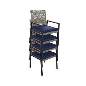 Set da Pranzo da Esterno in Legno di Acacia a 5 Pezzi per Tutte le Stagioni con Foro per Ombrellone, Mobili da Conversazione in Rattan per Bistrot - Product Image 4