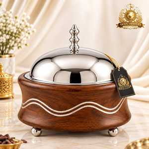 Tajine de luxe en acier inoxydable avec base en bois, plat de service isotherme pour garder les aliments au chaud, chauffe-plat, plat de service pour buffet - Product Image 3