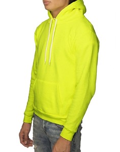 Sweat-shirt à capuche jaune fluo pour homme, coupe classique, couleur unie, pull décontracté en polaire avec poche avant et cordons de serrage blancs - Product Image 2