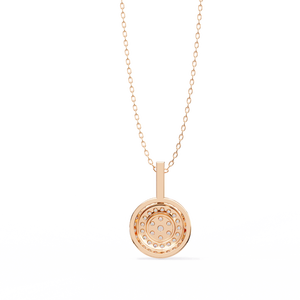 Collier pour femme en diamant de laboratoire taille brillant ronde, avec pendentif médaillon double halo, entièrement pavé, à longue attache - Product Image 5