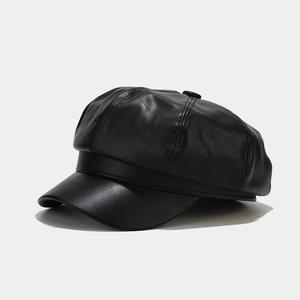 5 Panel Pu Leather Snapback Hat <b>Flat</b> Brim Waterproof Baseball Cap Hip Hop - Product Image 5