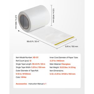 Nastro Adesivo in Fibra di Vetro per Giunti di Cartongesso, 15 cm L x 30 m L, Facile da Applicare, con 12 Rotoli di Nastro a Rete per Cartongesso - Product Image 6