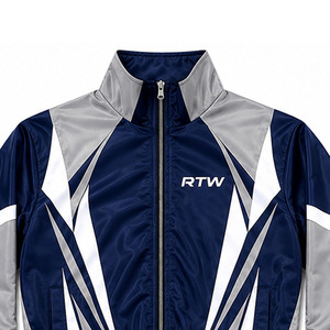 Ensemble de survêtement RTW bleu marine, gris et blanc à imprimé géométrique, manches longues, fermeture éclair, sportif, en polyester, unisexe adulte, printemps - Product Image 4