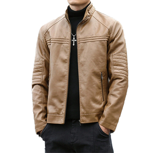 Blouson en cuir décontracté pour homme, col à boutons-pression, fermeture éclair intégrale, vêtement d'extérieur moderne, toucher doux, vente en gros directe usine - Product Image 2