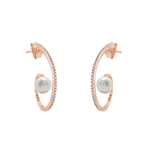 Pendientes de Plata de Ley 925 con Perla de Agua Dulce y Diamante de Corte Brillante Redondo en Engaste de Canal, Joyería Fina Clásica para Mujer - Product Image 5