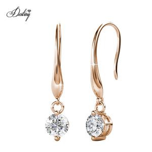 Pendientes colgantes hipoalergénicos de plata 925, Daisini redondo adornado con cristales de Swarovski, pendientes de gancho para <span class=keywords><strong>aniversario</strong></span> de boda - Product Image 5