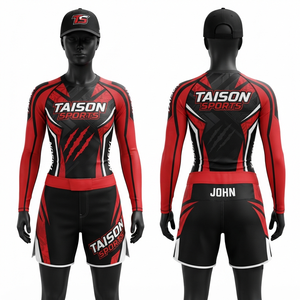 Rashguard Premium de 260g de Poliéster/Algodón para Hombre, BJJ, Rojo, Negro, Blanco, Multipanel, Logotipo Personalizado Delantero/Trasero, Transpirable, de Secado Rápido, Ajustado - Product Image 1