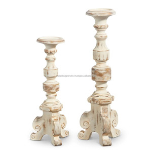 Ensemble de luxe 3 bougeoirs en bois de manguier lavé blanc Différents styles Décoratifs Maison Cadeaux de Noël Autres bougeoirs - Product Image 3