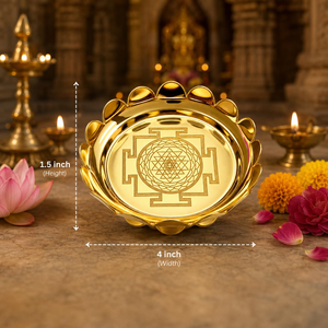 Cuenco de Latón Hecho a Mano con Diseño de Loto y Shri Chakra, Cuenco Tradicional Hindú para Pooja, Decoración Espiritual para Meditación, Yantra Sagrada, Objeto Religioso - Product Image 3