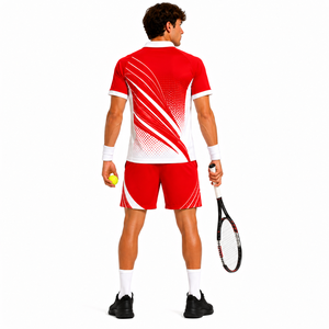 Conjunto de Camiseta y Pantalones Cortos de Tenis Sublimados Rojos y Blancos para Hombre, Transpirables, Ajuste Atlético, Ropa Deportiva de Verano, Personalizable para Equipos y Marcas - Product Image 2
