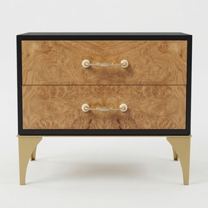 Mesita de Noche Moderna de Madera Maciza con Doble Cajón para Dormitorio - Product Image 1