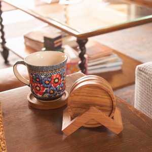 Handcrafted Teak Wood Coaster Set Triangular Holder Natural Design <b>Kitchen</b> <b>Accessory</b> Dining Table Drink Protection Water Resist - Product Image 5