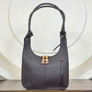 Sacs à bandoulière en cuir à carreaux marron et brun avec logo personnalisé de luxe 2026, sacs à main de luxe en cuir de vache véritable pour femmes - Product Image 5