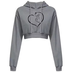 Nouveauté : Sweat à capuche court pour femme en molleton de haute qualité, style ample pour l'hiver, vente en gros à prix abordable - Product Image 1