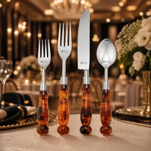 High Quality Luxury Modern 3-Piece Brush Gold Stainless Steel Tortoise Resin Handle Mirror Polish Designer 304 <b>Flatware</b> <b>Set</b> - Product Image 1