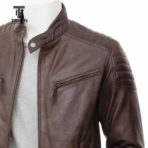 Veste en cuir pour homme, style motard, col rabattu, fermeture éclair, nouvelle édition, couture machine, veste en cuir tendance - Product Image 5