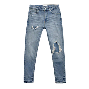 Vaqueros ajustados para hombre con lavado claro y detalles rasgados en las rodillas para un look informal y atrevido de estilo urbano. Cantidades al por mayor disponibles - Product Image 1